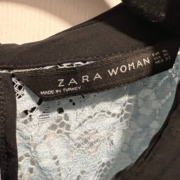 Zara  Blue Lace Top Black Peter Pan Collar Sz XL - Picture 3 of 4